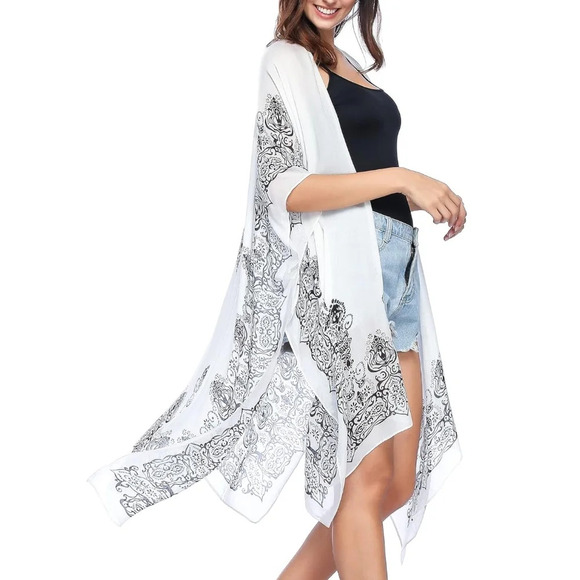 Moss Rose Beach Cover Up Swimsuit Kimono Boho Floral Print Resortwear One Size - Picture 3 of 12